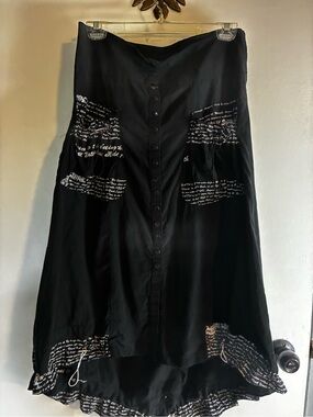 Nexx Black High-Low Button Front Skirt with White Script Panels Nexx New York